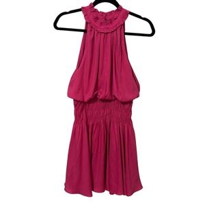 Glam Pink Pleated Smocked Halter Mini Dress